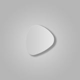 Tria 02 Wood LED Wall Light in a flat, pebble-shaped design with white satin lacquer finish, casting a soft shadow on a plain grey background.