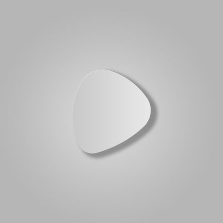 Tria 02 Wood LED Wall Light in a flat, pebble-shaped design with white satin lacquer finish, casting a soft shadow on a plain grey background.