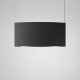 Noren S/151.2 fabric LED pendant light with a curved dark grey panel shade, hung on two fine cables from a slim ceiling canopy against a plain light background.