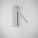 Arid A/03 aluminium LED wall light in Textured White, ribbed vertical back plate with a slim diagonal tube, integrated LED, shown on a plain white background.