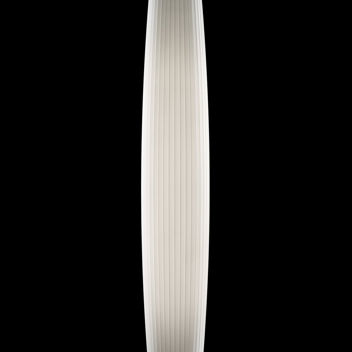 Maxi P/180 outdoor floor lamp, tall slim white polyethylene column with fine vertical ribs tapering at the ends, integrated LED, shown against a plain black background.
