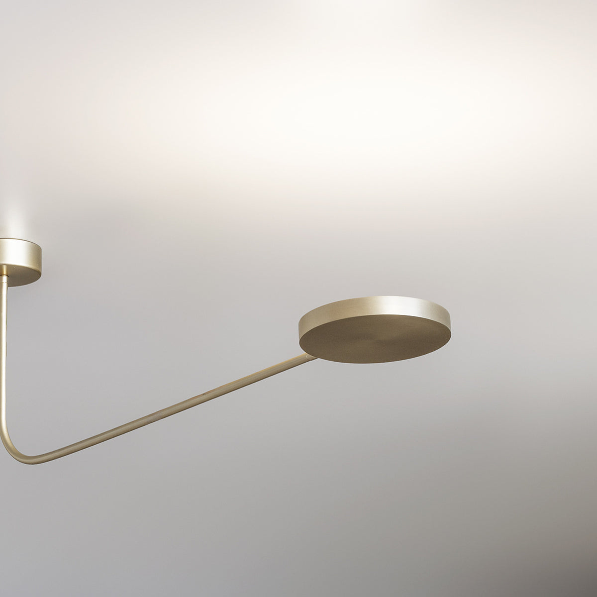 Dip Disc LED ceiling light in Brushed Champagne, with a round disc head on a curved slim arm extending from a small ceiling mount, shown against a plain light background.