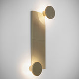 Arid Wall Light Tile in Textured Olive Grey, a fluted aluminium wall light with two round illuminated discs, shown on a plain light grey background.