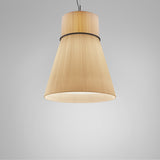 Folie S/70 Ribbon Cone pendant light with a cream pleated fabric shade, cylinder-over-cone shape and black ring join, shown on a plain grey background.