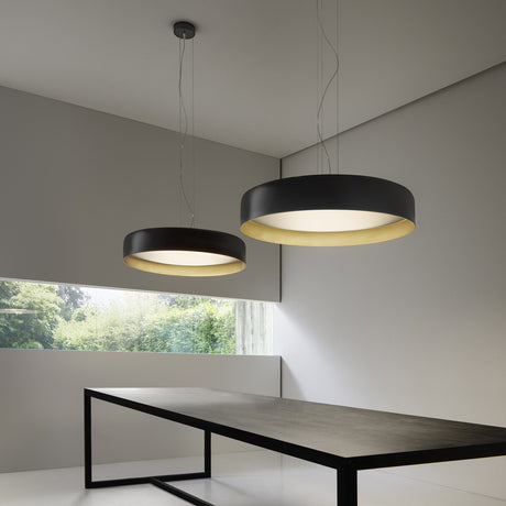 Ginevra 50 Drum LED Pendant Light - Matt Black & Brass