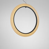 Roda S/150/V Ribbon Ring LED Pendant Light in Cream, a large circular fixture with pleated translucent ribbon shade around a dark inner ring, hung vertically against a plain grey background.