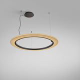 Roda S/120 Ribbon Ring LED pendant light, a wide circular hoop in cream pleated ribbon with a dark inner frame, suspended by cables from a round black ceiling canopy on a plain grey background.