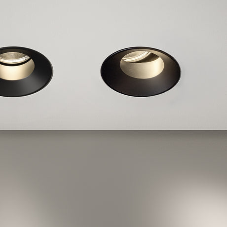 James Aluminium Round Recessed LED Downlight 4cm in black, flush-mounted in a white ceiling with warm light visible inside the circular aperture.