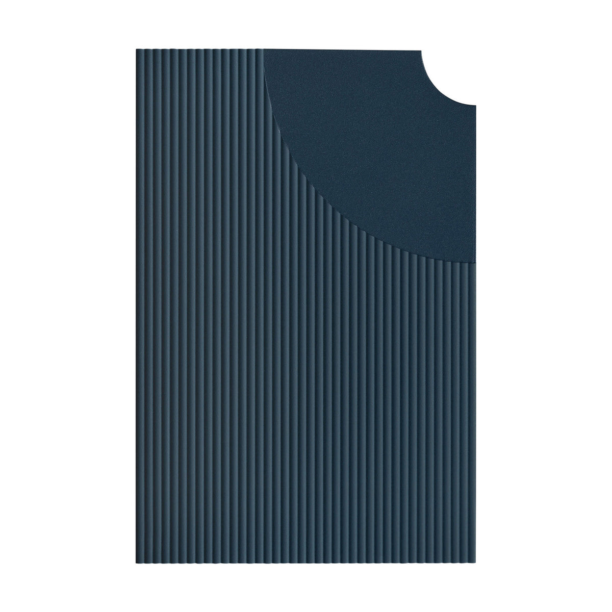 Arid Wall Light Tile in Textured Grey Blue, a flat aluminium panel with fine vertical fluting and a curved cut-out detail, shown against a plain background.