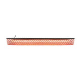 Nans Balis S/140 linear outdoor pendant light with a long woven red, orange and beige shade beneath a slim black top bar, integrated LED, shown on a plain white background.