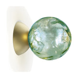 Murané wall and ceiling light with a 15cm rippled Forest Green glass sphere on a cone-shaped Brushed Champagne back plate, shown against a plain white background.