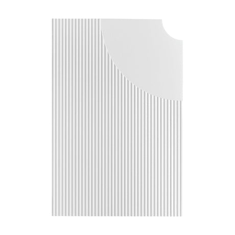Arid Wall Light Tile in Textured White aluminium, rectangular with fine vertical ribs and a curved cut-out accent, shown on a plain white background.