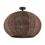 Garota PF/02 semi-flush ceiling light with a wide, rounded woven shade in brown, mounted on a short stem with a round canopy, shown against a plain white background.