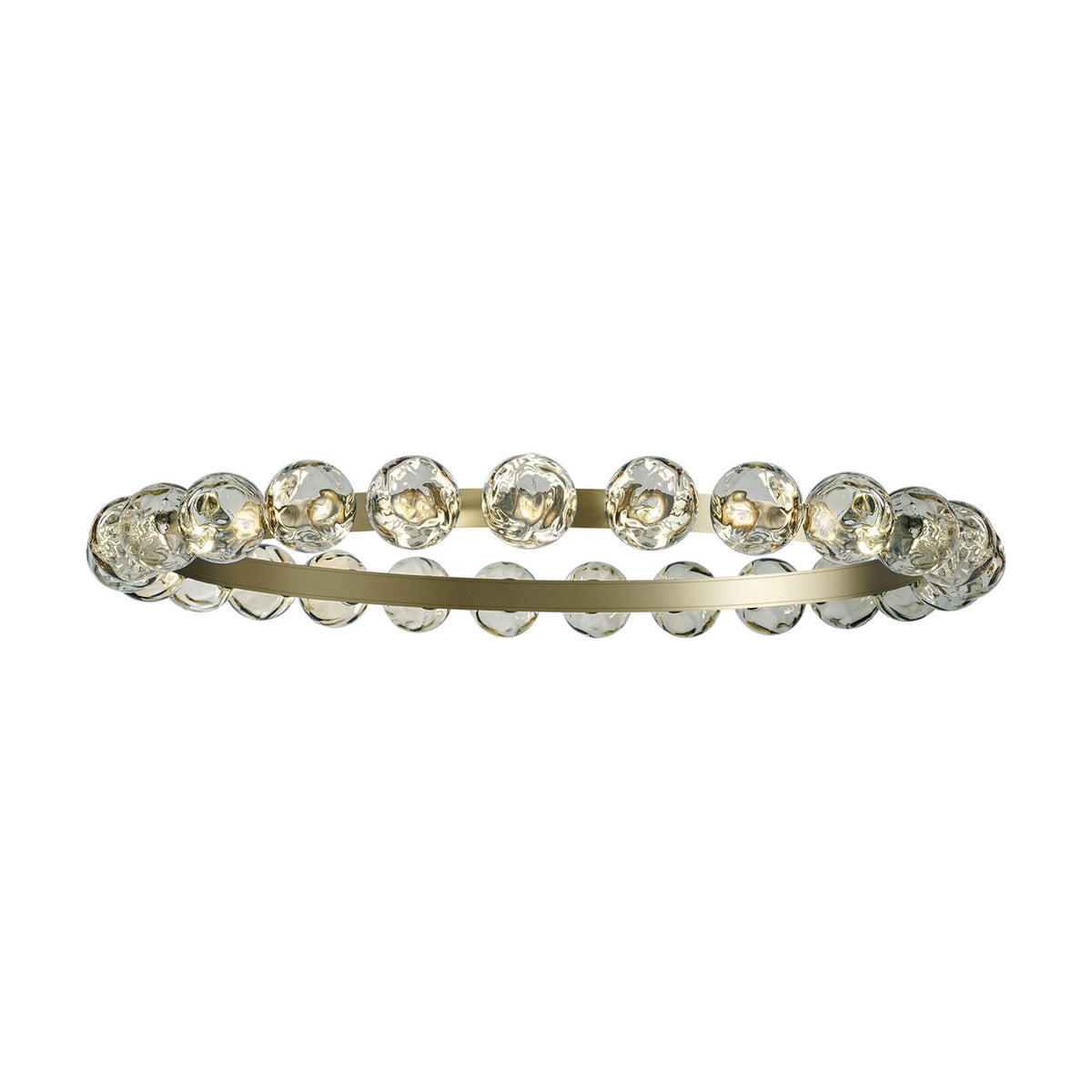 Murané R 25 ring chandelier with textured Smoke Grey glass spheres on a slim Brushed Champagne ring, integrated LED, shown on a plain white background.