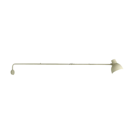 Blux W125 Plug-in wall light in beige, with a long slim arm extending from a round wall mount to a single dome shade, shown on a plain white background.