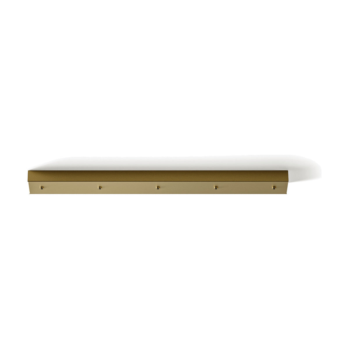 Linear 76x7.5cm 5 Pendant Ceiling Canopy with Driver in brushed brass, a slim rectangular base with five mounting points, shown against a plain white background.