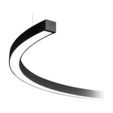 Brooklyn Round 180° LED pendant light in matte black, a 100cm aluminium half-ring arc with illuminated underside, suspended from a square ceiling mount on a plain white background.
