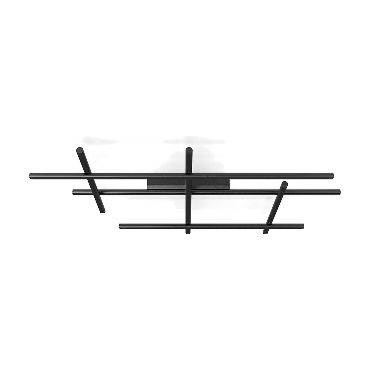 Hilow matt black semi-flush LED ceiling light with an open frame of slim horizontal and vertical bars, shown against a plain white background.