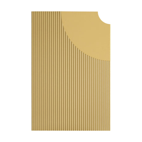 Arid Wall Light Tile in Textured Sand Yellow, an aluminium panel with fine vertical ribs and a smooth curved cutout accent, shown on a plain white background.