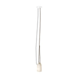 Paros Alabaster Pendant Light in white with a small tapered alabaster shade featuring grey veining, hung from a round white ceiling canopy on a long cord.