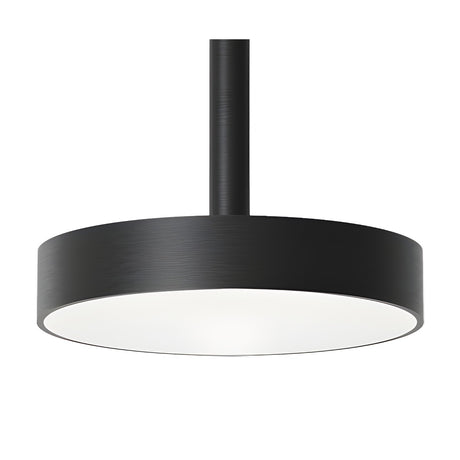 Rafaela Mono LED Drum DALI Pendant in matt black, shallow drum shade with white diffuser on a slim stem, shown on a plain white background.