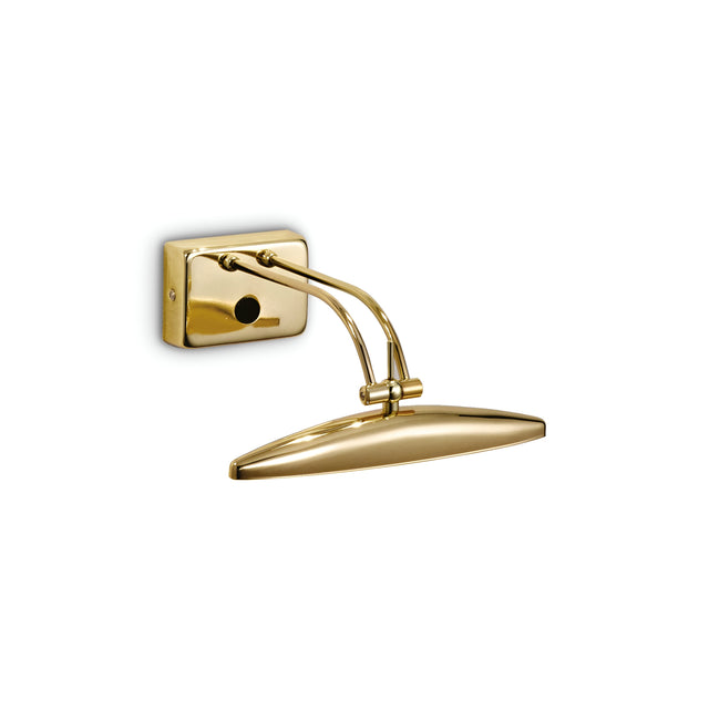 Introducing a sleek and contemporary brass wall-mounted display lamp, featuring a rectangular base and an adjustable arm. It's perfect for illuminating artwork, with its gold finish providing a polished, stylish touch to enhance interior decor, much like the Mirror 2 Light Picture Light - Gold.