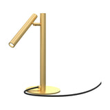 Rui LED Adjustable Reading Table Lamp in gold, with a slim tubular shade on a pivoting joint atop a straight stem and round base, black cable, shown on a white background.