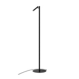 Rui LED Reading Floor Lamp in matt black, with a slim straight pole on a round flat base and an angled tubular LED head, shown against a plain white background.