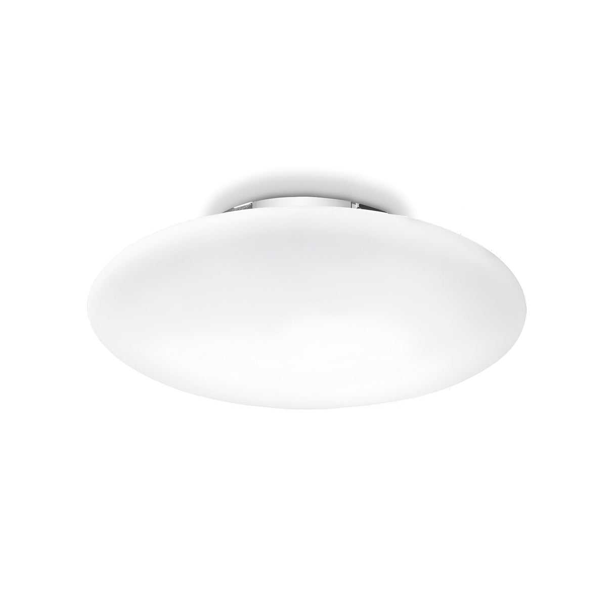 The Orlix 3 Light Ceiling & Wall Light - White, 60cm is a circular fixture with a sleek, minimalist design. When installed on a plain white ceiling, its white blown glass creates a gentle and even illumination that effortlessly enhances any space.