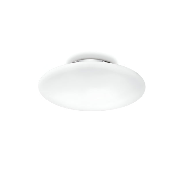 The Orlix 3 Light Ceiling & Wall Light in white, featuring a smooth, rounded design and a glass diffuser, seamlessly integrates into the plain white ceiling.