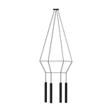 Rose Square 4 Light Cluster Chandelier in matt black, with stacked square wire frames and four slim tube shades on cables, shown on a plain white background.
