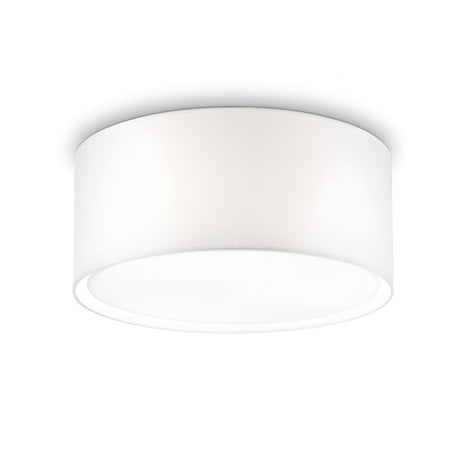 The Marquise 5 Ceiling Light - White is a modern luxury fixture featuring a cylindrical design and frosted glass cover, elegantly mounted on a white ceiling. Its flame-retardant design guarantees safety while providing even illumination throughout the surrounding area.