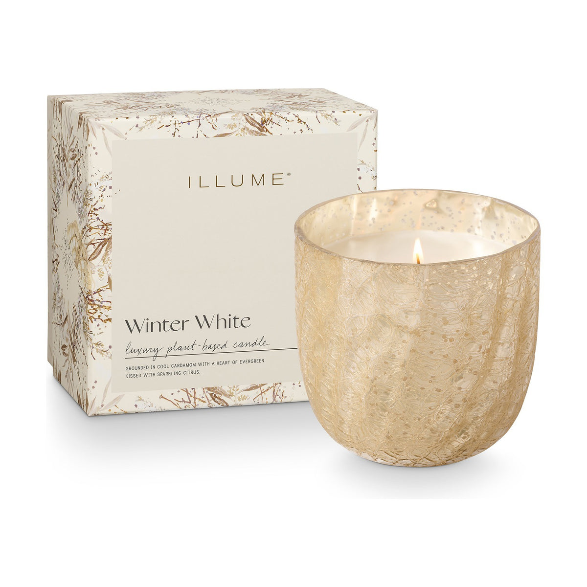 Winter White Crackle Glass Scented Candle 11.5cm