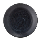 Yoko Porcelain Side Plate in black, round with a shallow rim, glossy speckled glaze deepening towards the centre, shown from above on a plain white background.