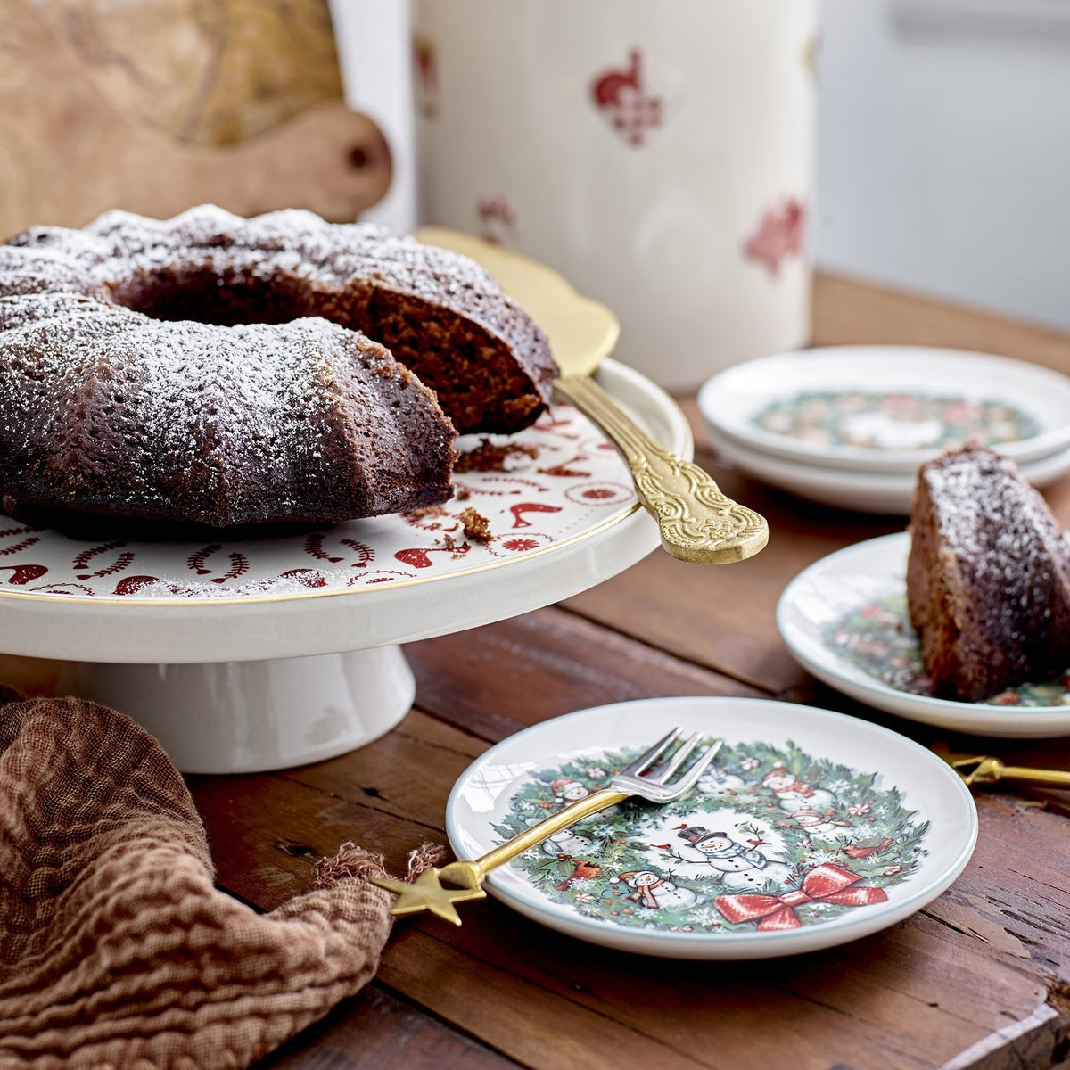 Jolly Floral Stoneware Christmas Cake Stand - Cream