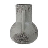 Tias Ceramic Vase 23cm in Grey, with a round body, tall straight neck, flat side handle, and mottled grey finish, shown on a plain white background.
