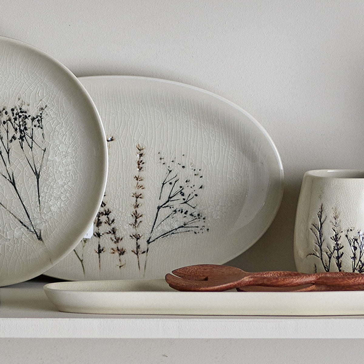 Bea Crackle Stoneware Platter 28.5x18cm - Cream
