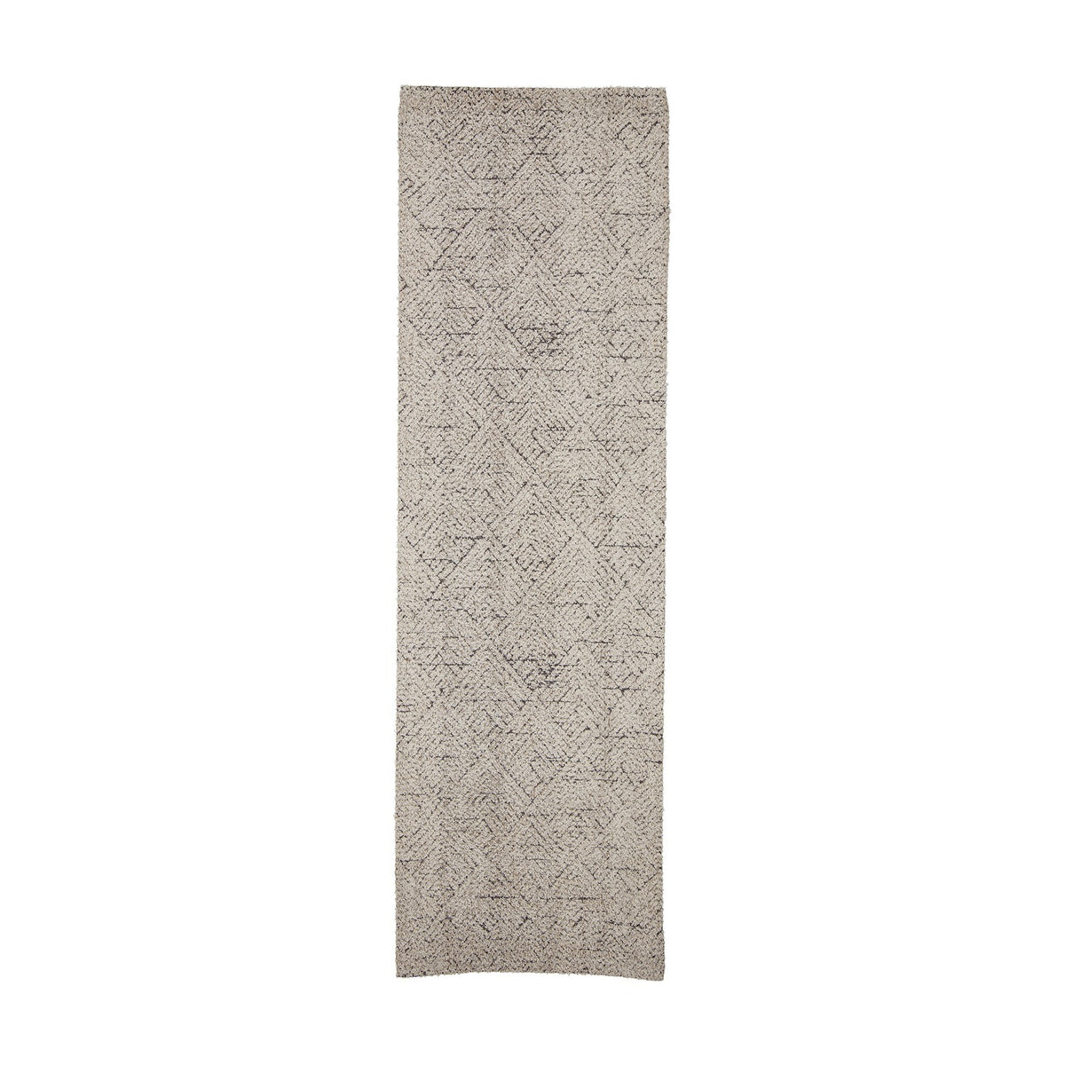 Saxo Cotton Rug runner in natural tone, 245x75cm, woven with a fine geometric diamond pattern and nubbly textured surface, shown on a plain white background.