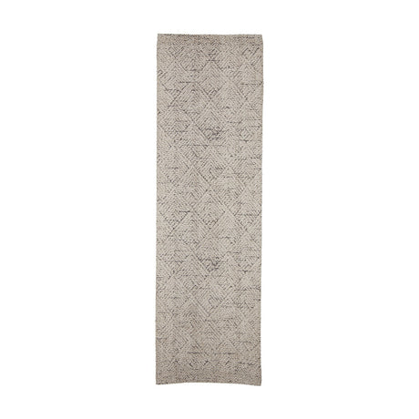 Saxo Cotton Rug runner in natural tone, 245x75cm, woven with a fine geometric diamond pattern and nubbly textured surface, shown on a plain white background.