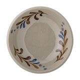 Peline stoneware dip bowl, 11cm, with hand-painted leafy sprig design in brown and blue around the rim and a plain centre, shown on a white background.