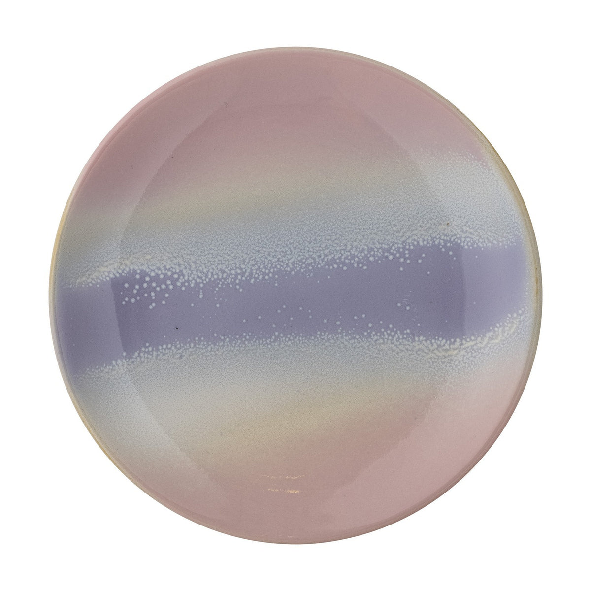 Safie stoneware side plate in pink with a speckled grey-blue band creating a watercolour-style glaze effect, glossy finish, shown on a plain white background.