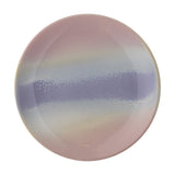 Safie stoneware side plate in pink with a speckled grey-blue band creating a watercolour-style glaze effect, glossy finish, shown on a plain white background.