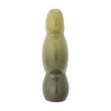 Green glazed stoneware ornament featuring three stacked rounded forms topped with a pierced oval head, speckled glossy finish shading light to deep green, shown on a white background.