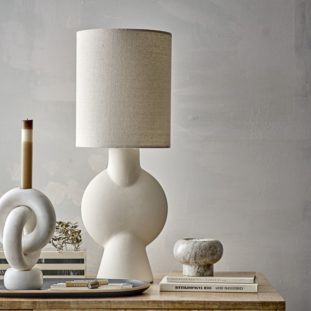 Sergio Stoneware Table Lamp with Linen Shade - Beige
