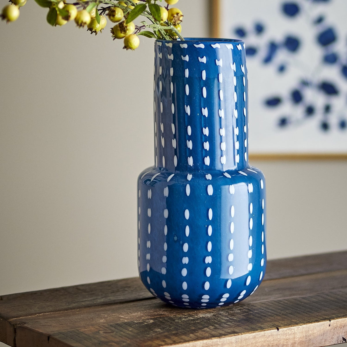 Mayim Dotted Glass Vase 35cm - Blue