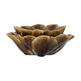 Dinah Flower Stoneware Tealight Holder in brown, shaped as a layered bloom with two tiers of pointed petals around a central well, on a plain white background.