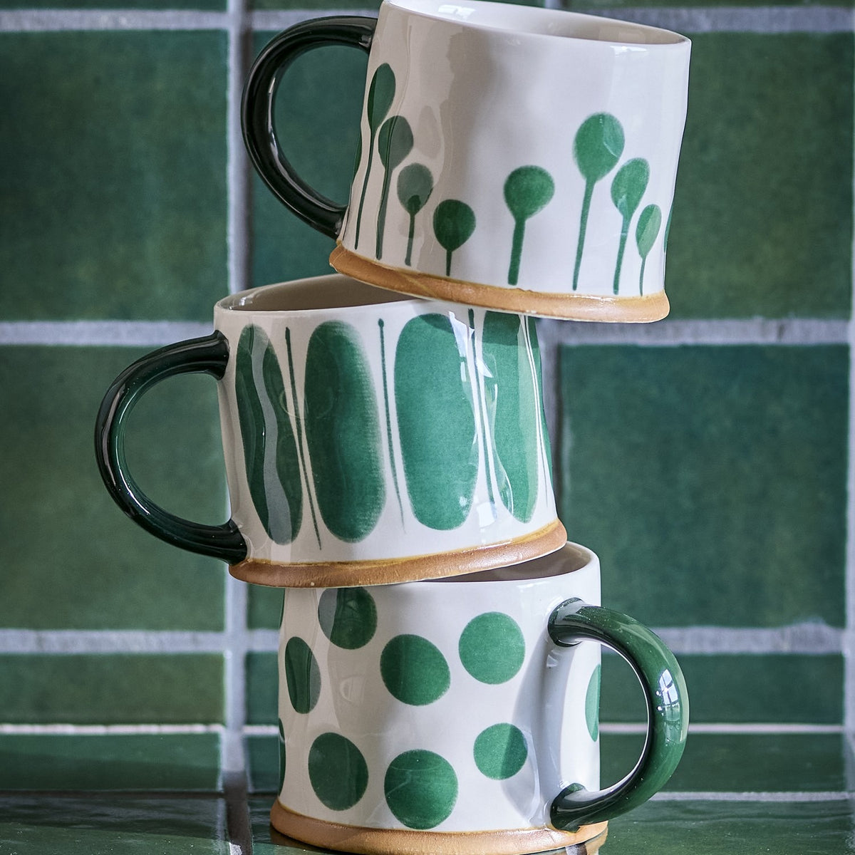 Linora Stoneware Mugs 450ml Set of 3 - Green