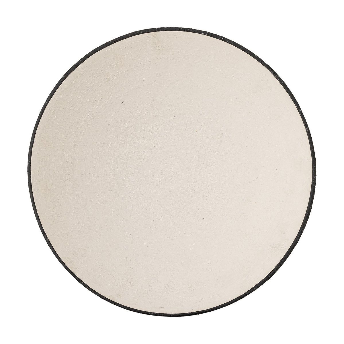 Mayotte Stoneware Pedestal Bowl 26cm in cream, viewed from above showing a smooth plain interior with a thin dark rim edge, set against a white background.
