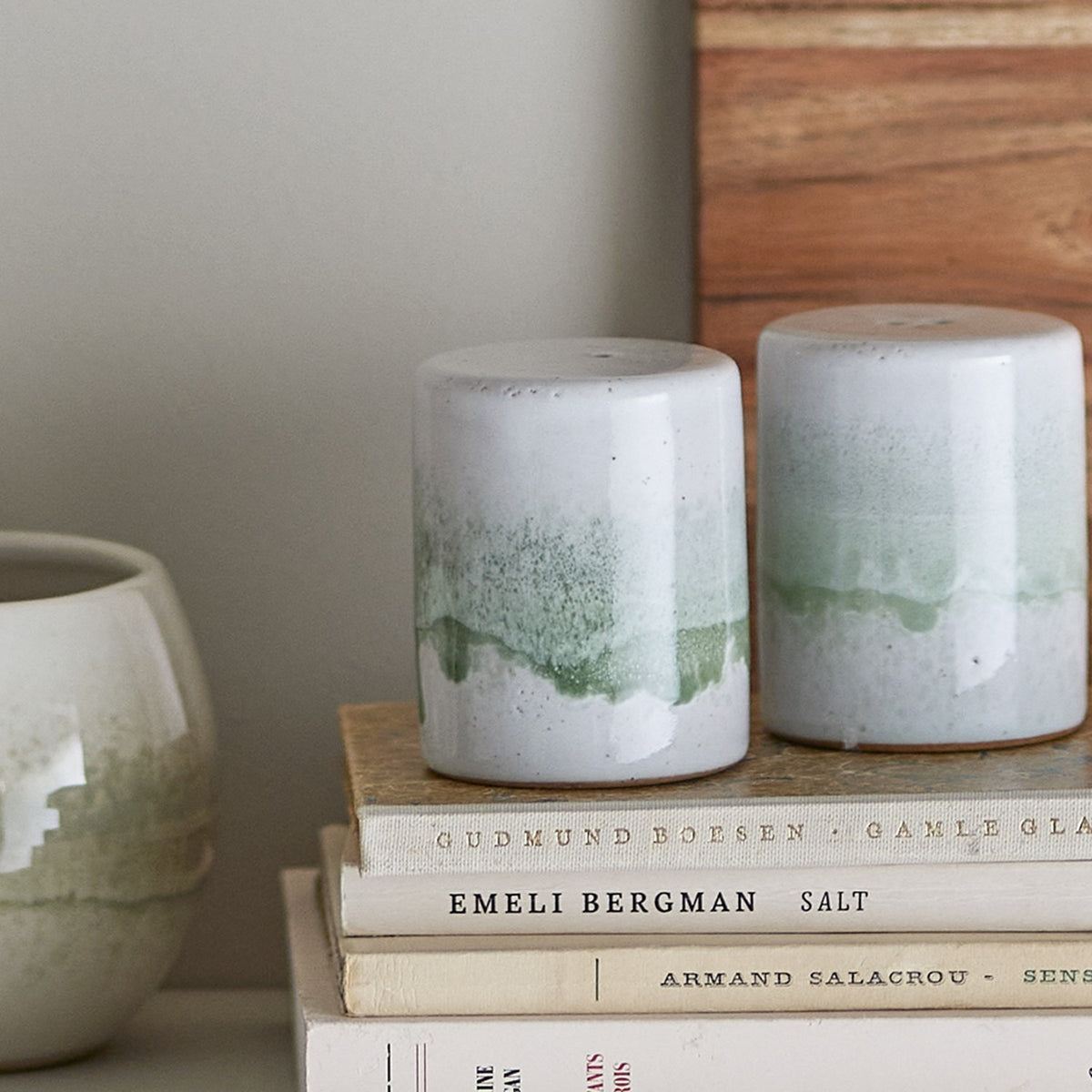 Paula Stoneware Salt & Pepper Shakers Set of 2 - Green