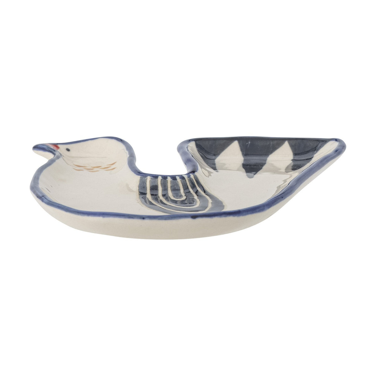 Trudy Bird Stoneware Bowl 12.5x14cm in white ceramic, shaped like a bird with painted beak and tail details, shown on a plain white background.